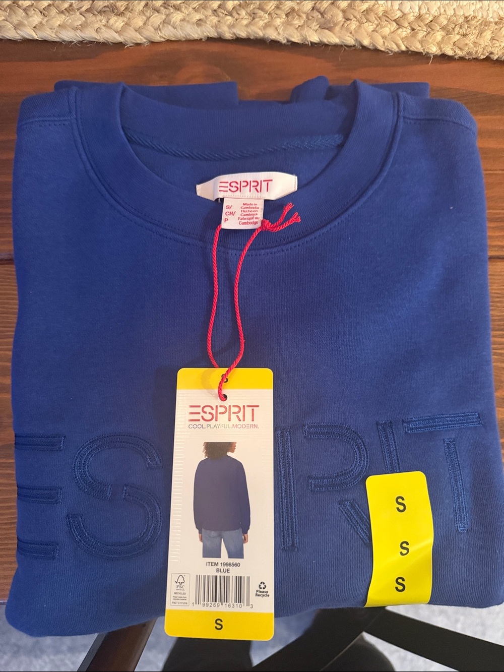 Esprit Royal Blue Embroidered Logo Crewneck Sweatshirt